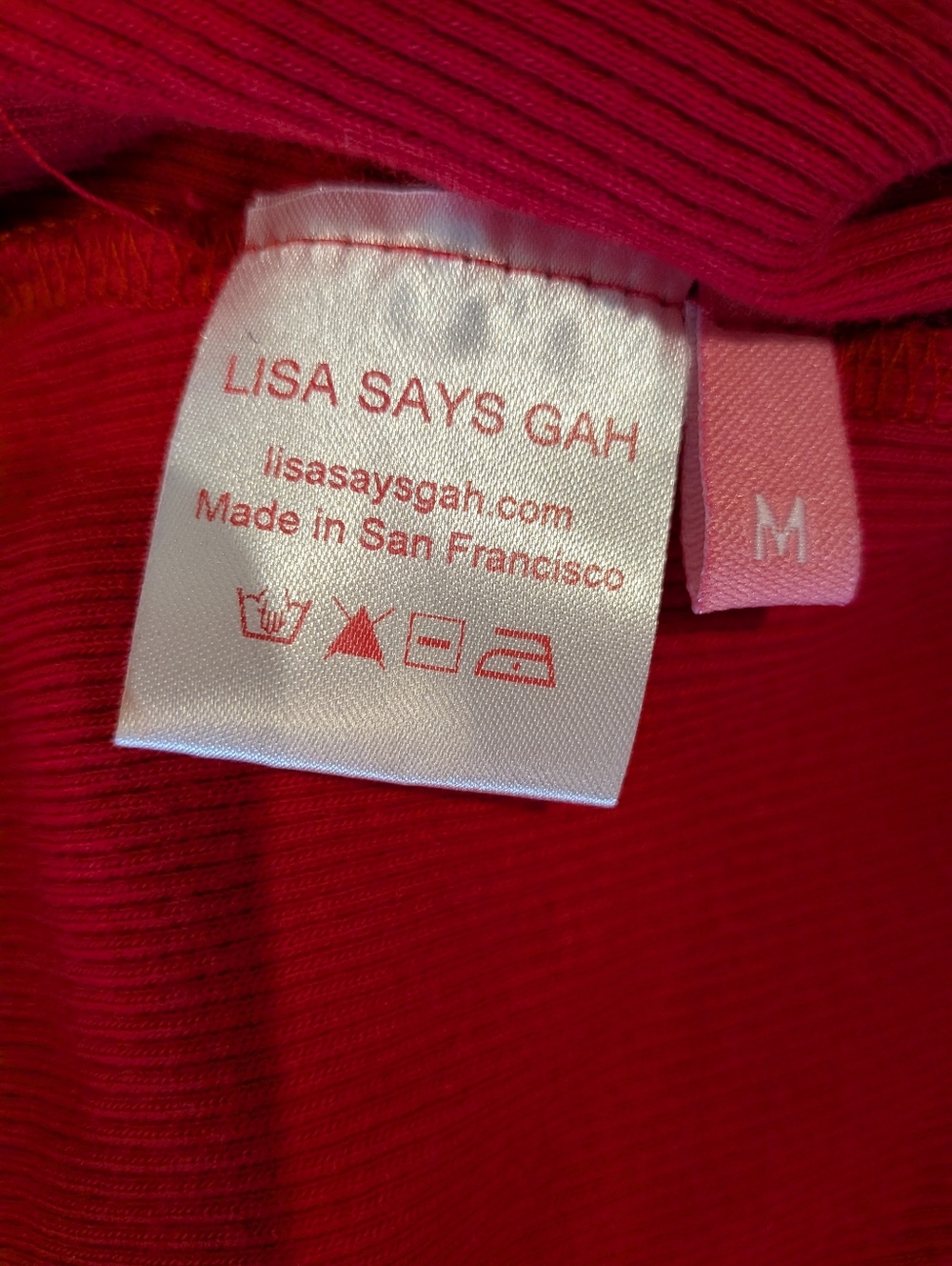 Lisa Says Gah Lucille Wrap Top Red Ribbed Long Sleeve Cropped Cotton Size M - Picture 14 of 15